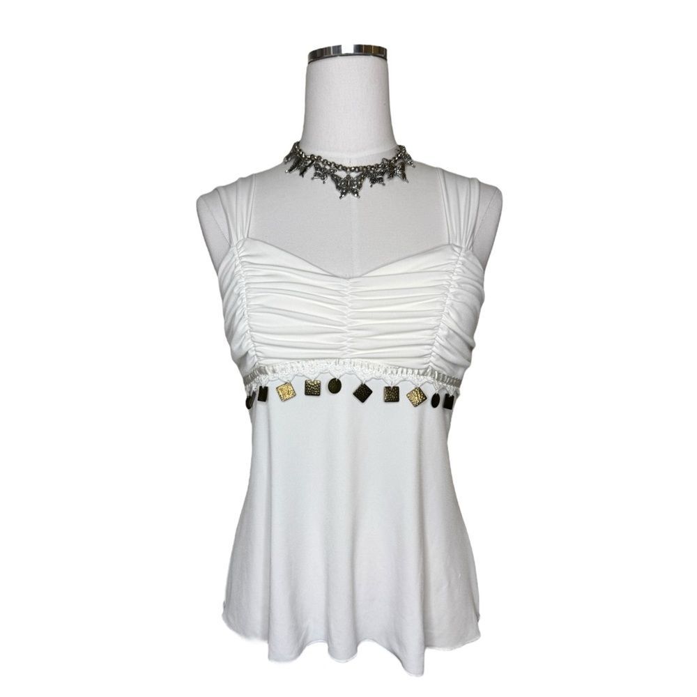 B Works Byer California White Slinky Babydoll Beaded Fairy Tank Size Small